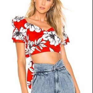 Marissa Webb Diane Print Top -Peony Cardinal Red